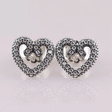 925 Silver Heart Swirls Stud Earrings Women DIY Jewelry