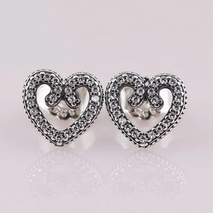 925 Silver Heart Swirls Stud Earrings For Women Gift DIY Jewelry