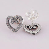925 Silver Heart Swirls Stud Earrings Women DIY Jewelry