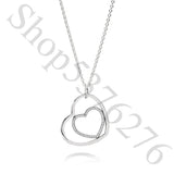 925 Silver Heart to Heart Pendant Necklace Women Bead Charm Gift DIY Jewelry