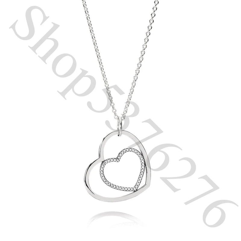 925 Silver Heart Pendant Necklace Women Bead Charm Gift