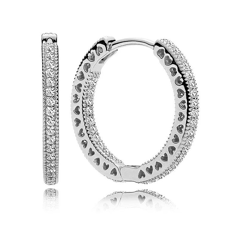 925 Silver Hearts/Circles Crystal Stud Earrings Wedding Gift