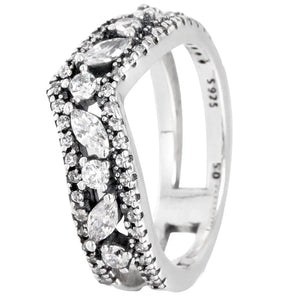 925 Silver Hidden Romance Double Heart Eternity Wishbone Ring