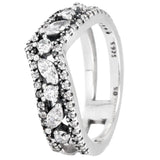 925 Silver Hidden Romance Double Heart Eternity Wishbone Ring