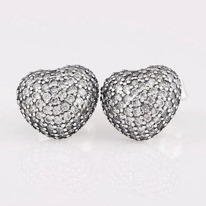 925 Silver Pave Heart Stud Earrings Women Gift DIY Jewelry