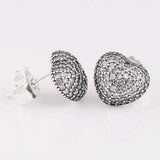 925 Silver Pave Heart Stud Earrings Women Gift DIY Jewelry