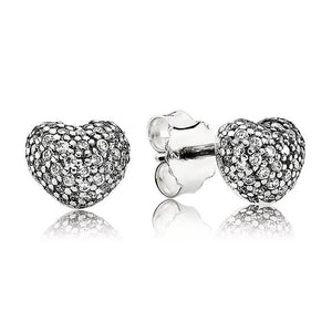 925 Silver Pave Heart Stud Earrings Women Gift DIY Jewelry