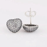 925 Silver Pave Heart Stud Earrings Women Gift DIY Jewelry