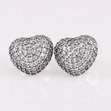 925 Silver Pave Heart Stud Earrings Women Gift DIY Jewelry