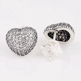 925 Silver Pave Heart Stud Earrings Women Gift DIY Jewelry