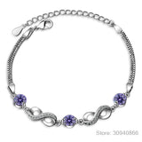 925 Silver Infinity Love Zircon Bracelet Amethyst SCB037