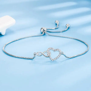 925 Silver Infinity Love Chain Zircon Heart Bracelet Women Jewelry