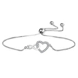 925 Silver Infinity Love Chain Zircon Heart Bracelet Women Jewelry