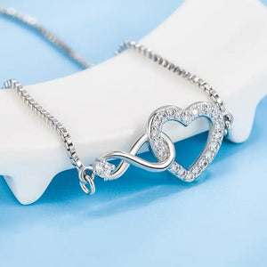 925 Silver Infinity Love Chain Zircon Heart Bracelet Women Jewelry
