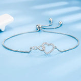 925 Silver Infinity Love Chain Zircon Heart Bracelet Women Jewelry