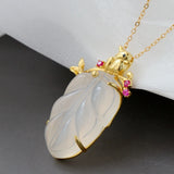 925 Silver Inlaid Chalcedony Tree Leaf Pendant