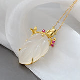 925 Silver Inlaid Chalcedony Tree Leaf Pendant