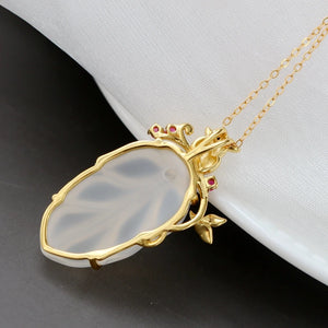 925 Silver Inlaid Chalcedony Tree Leaf Pendant