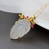 925 Silver Inlaid Chalcedony Tree Leaf Pendant