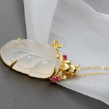 925 Silver Inlaid Chalcedony Tree Leaf Pendant