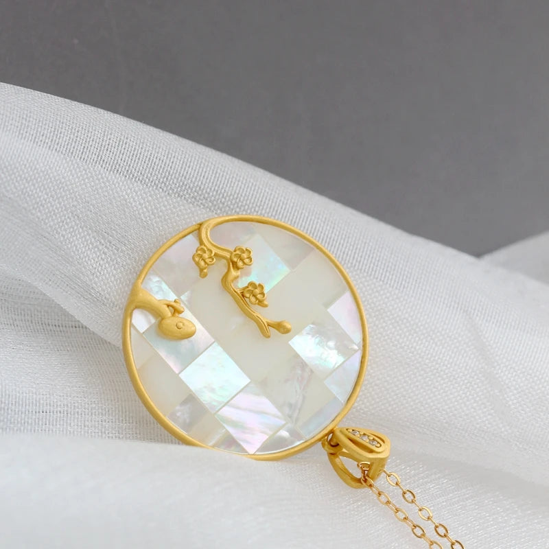 925 Silver Natural Pearl Shellfish Pendant 18K Plated Jewelry