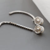 925 Silver Rhinestone Freshwater Pearl Long Earrings Wedding Jewelry