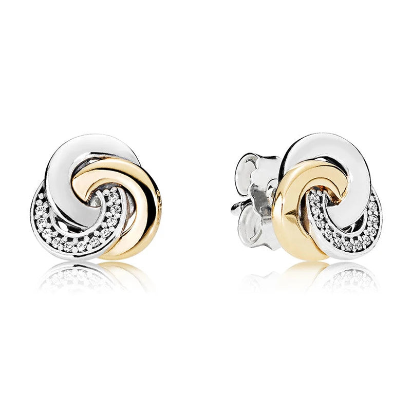 925 Silver Interlinked Circles Stud Earrings Women Gift DIY Jewelry