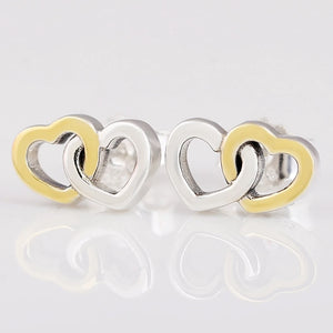 925 Silver Interlocked Hearts Heart to Heart Stud Earrings For Women