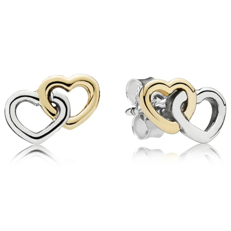 925 Silver Interlocked Hearts Heart to Heart Stud Earrings Gift DIY Jewelry