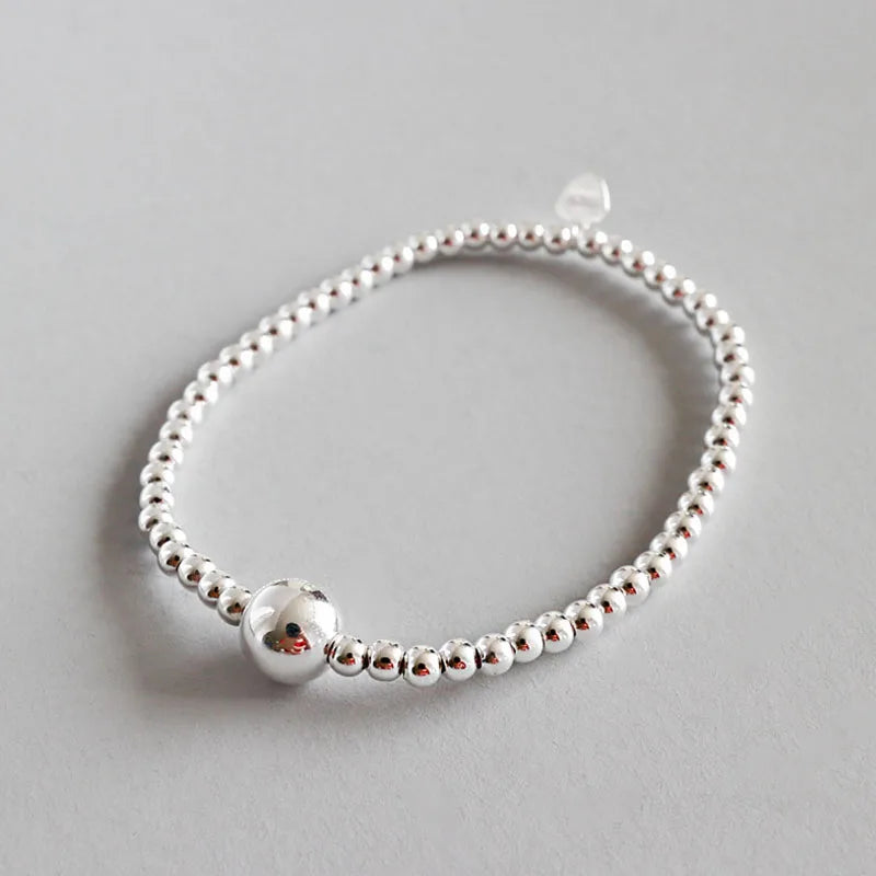925 Silver Round Beads Bracelet Women