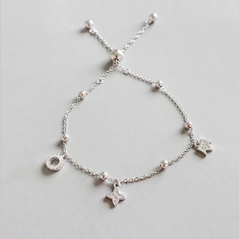 925 Silver Lucky Charm Bracelet with Four Leaf Clover Crown