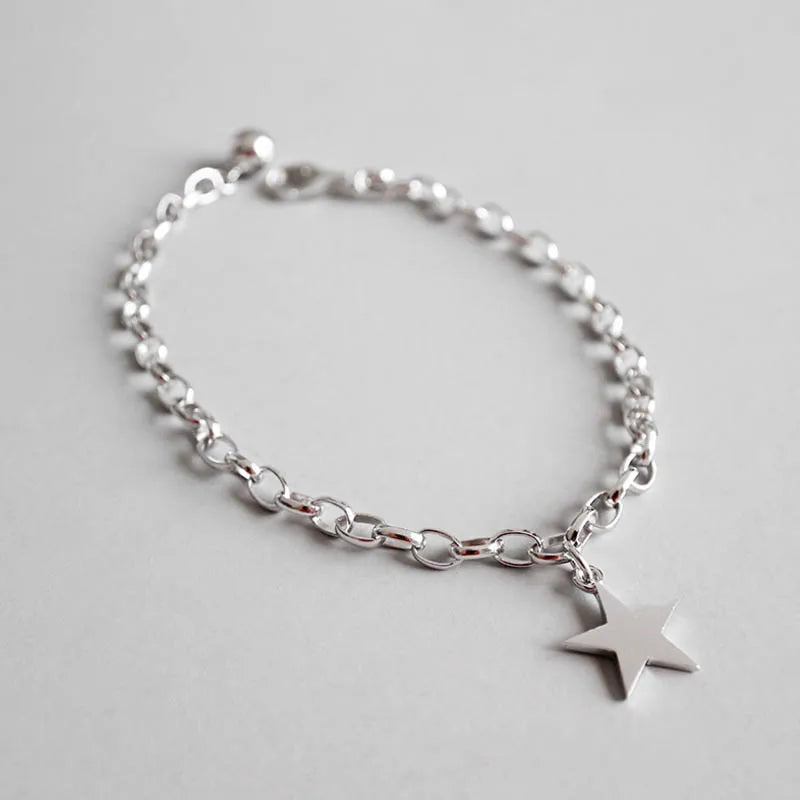 925 Silver 5-pointed Star Charm Bracelet Women