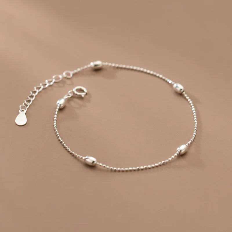 925 Sterling Silver Olive Bead Chain Bracelet C-S4712