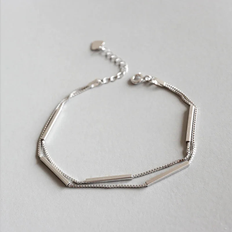 925 Silver Double Box Chain Bracelets for Women