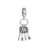 925 Silver Keys of Love Dangle Beads Charms for Bracelet
