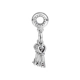 925 Silver Keys of Love Dangle Beads Charms for Bracelet
