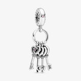 925 Silver Keys of Love Dangle Beads Charms for Bracelet