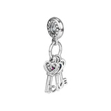 925 Silver Keys of Love Dangle Beads Charms for Bracelet