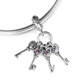 925 Silver Keys of Love Dangle Beads Charms for Bracelet
