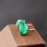 925 Silver Lady Retro Charm Earring Green Agate Inlay Jewelry Gift