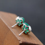 925 Silver Lady Retro Charm Earring Green Agate Inlay Jewelry Gift