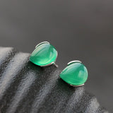 925 Silver Lady Retro Charm Earring Green Agate Inlay Jewelry Gift