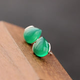 925 Silver Lady Retro Charm Earring Green Agate Inlay Jewelry Gift