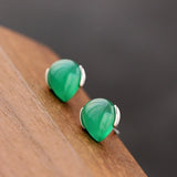 925 Silver Lady Retro Charm Earring Green Agate Inlay Jewelry Gift