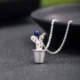 925 Silver Lapis Lazuli Cactus Pendant Necklace Chinese Style XL024