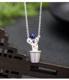 925 Silver Lapis Lazuli Cactus Pendant Necklace Chinese Style XL024