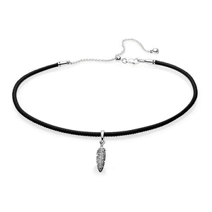 925 Silver Feather Pendant Choker Necklace Women Bead Charm Gift DIY Jewelry