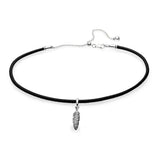 925 Silver Feather Pendant Choker Necklace Women Bead Charm Gift DIY Jewelry