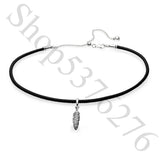 925 Silver Feather Pendant Choker Necklace Women Bead Charm Gift DIY Jewelry
