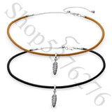 925 Silver Feather Pendant Choker Necklace Women Bead Charm Gift DIY Jewelry